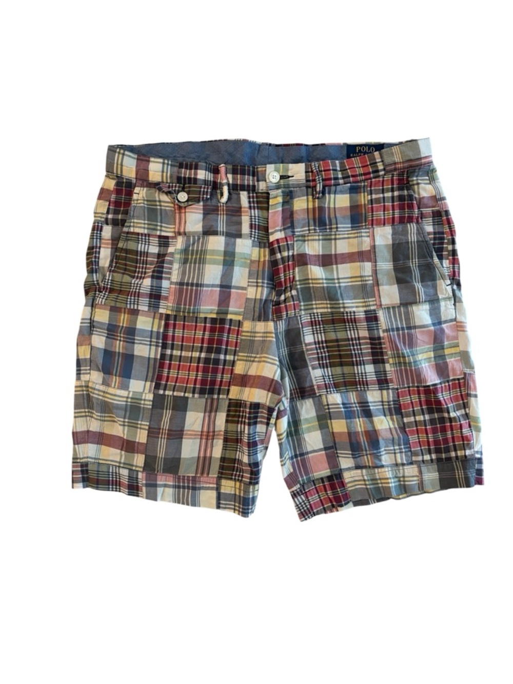 Men’s Polo by Ralph Lauren Multicolor Madras Patchwork Flat Front Shorts